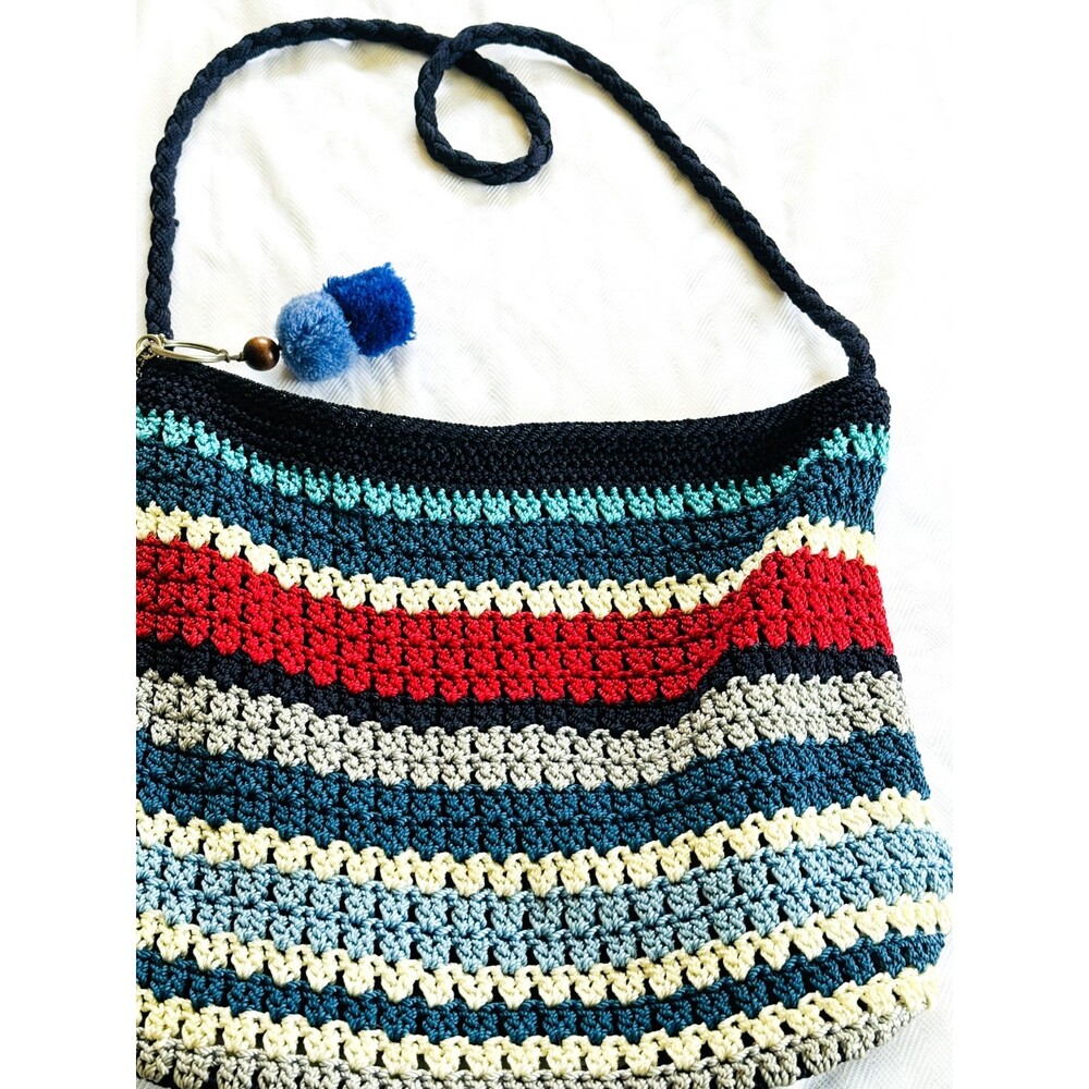 Red White & Blue SAK Original Crochetted Bag w/ long handle, lined, Size Medium